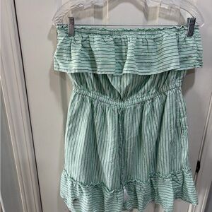 Green Striped Strapless Dress